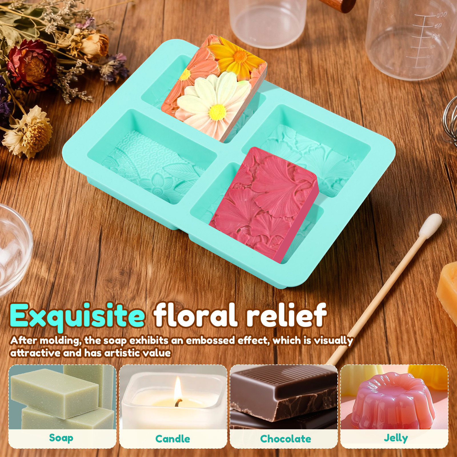 2Pcs Square Flower Handmade So - مراجعة Soap Making Oils وسعره